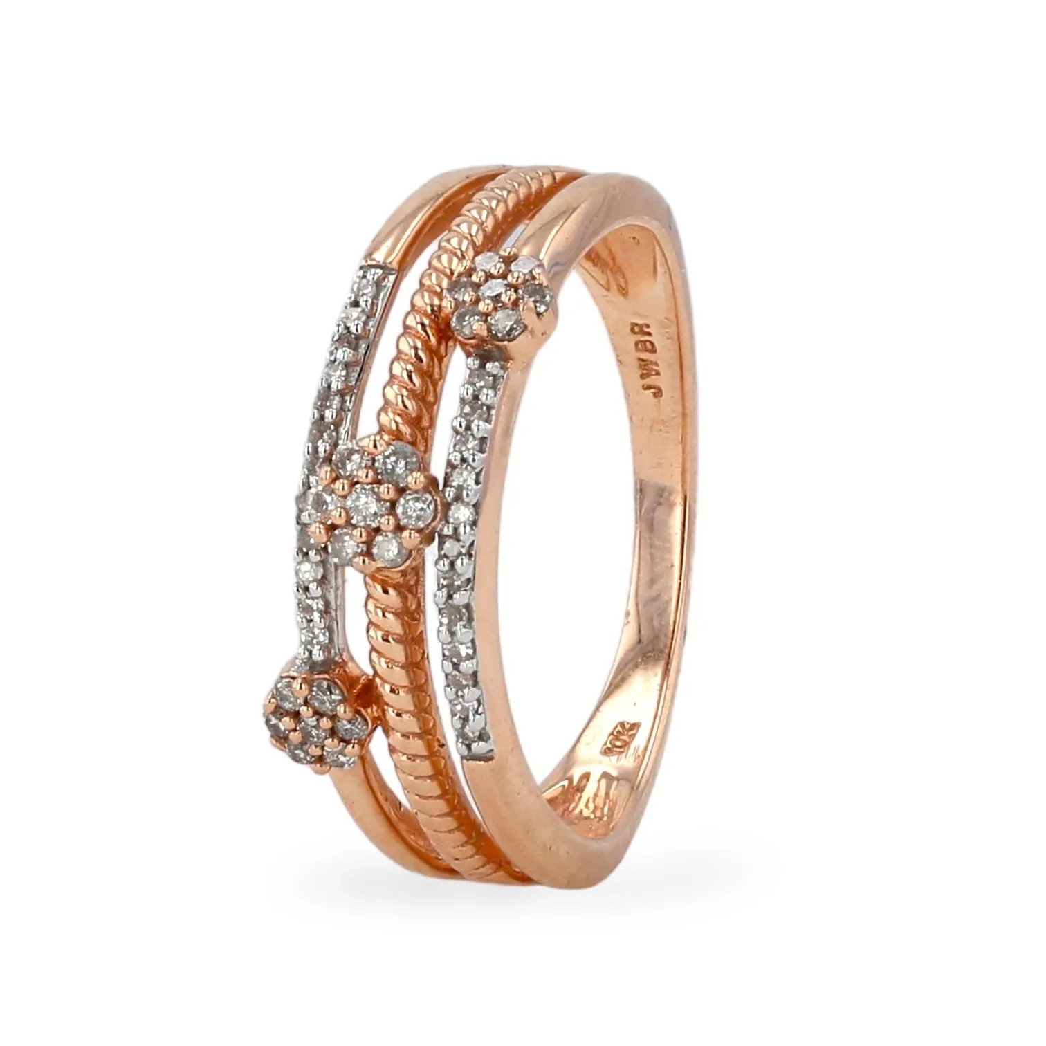 10K gold rose clover diamond ring-224821