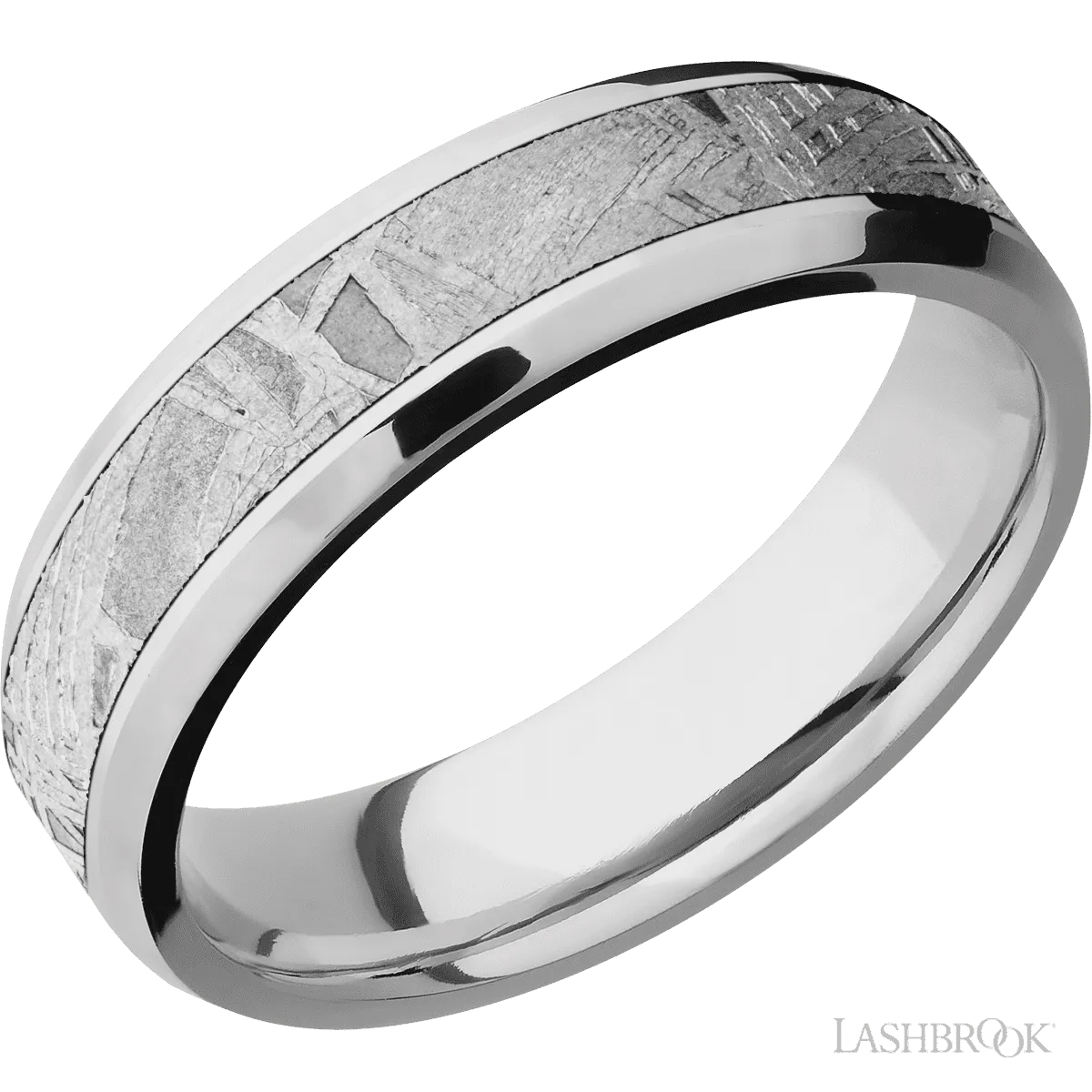 10K White Gold with Polish , Polish Finish and Meteorite Inlay - 6MM