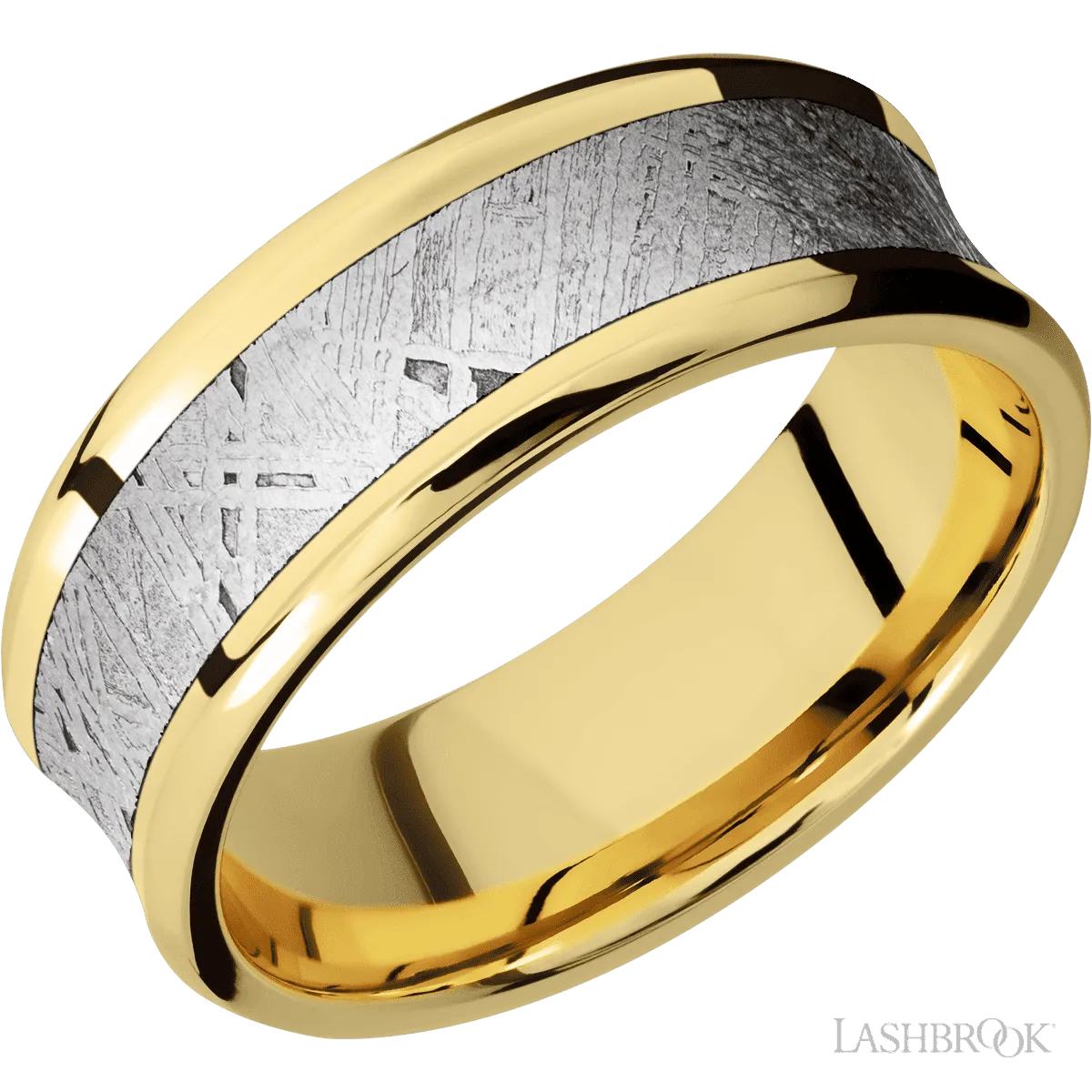 10K Yellow Gold with Polish , Polish Finish and Meteorite Inlay - 8 MM