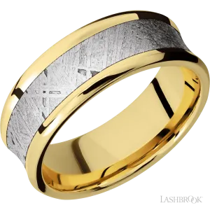 10K Yellow Gold with Polish , Polish Finish and Meteorite Inlay - 8 MM