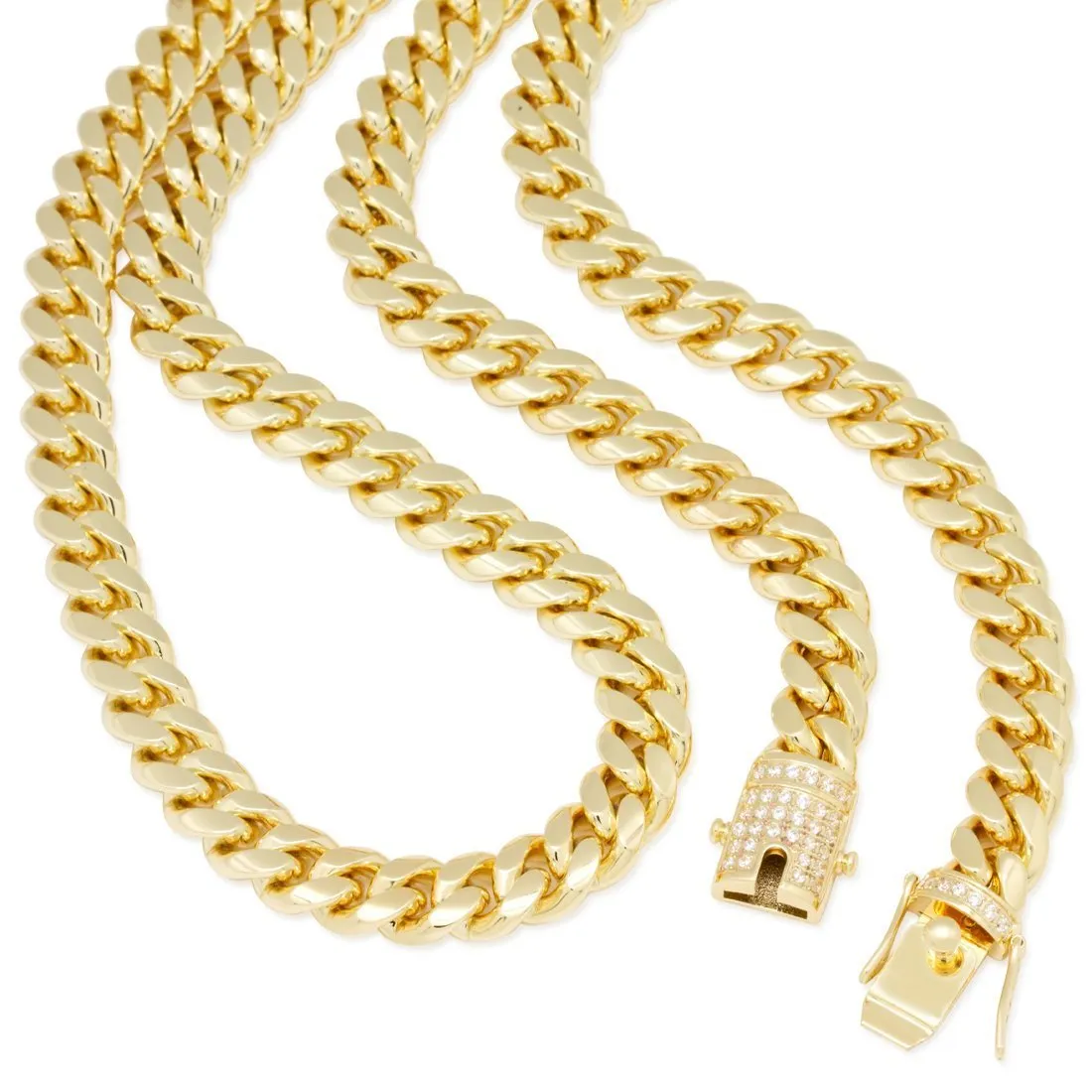 10mm Stainless Steel 14K Gold Miami Cuban Curb Chain