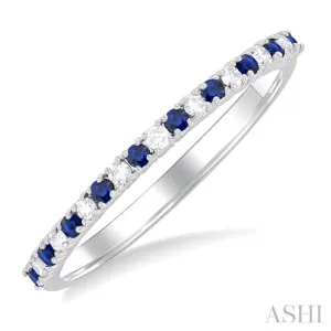 1/10 Ctw Petite 1.35 MM Sapphire and Round Cut Diamond Precious Stack Band in 10K White Gold