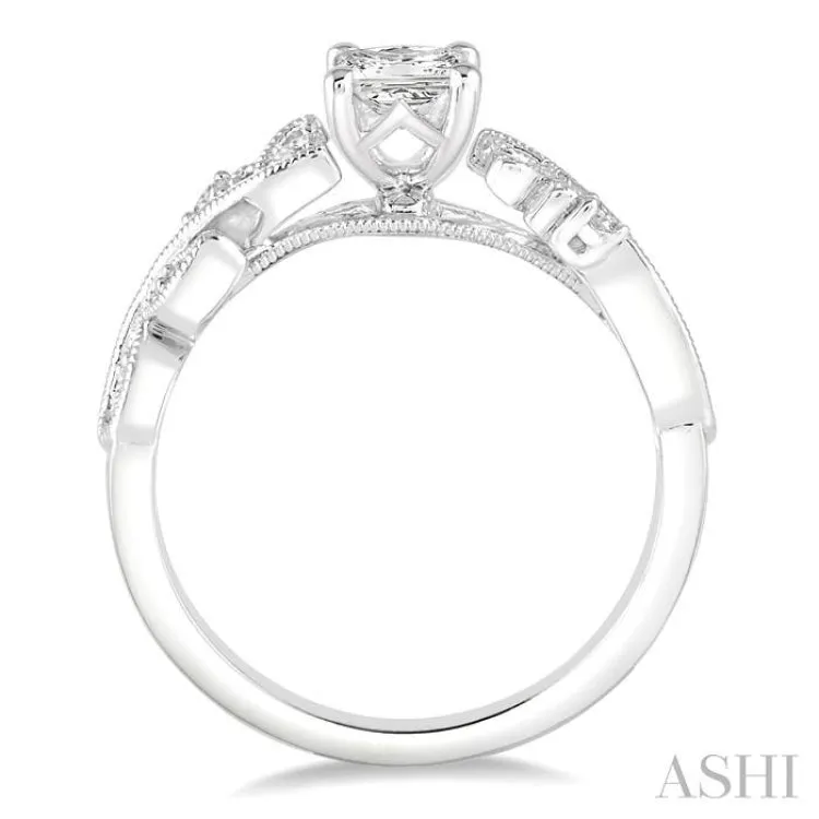 1/3 Ctw Diamond Engagement Ring with 1/5 Ct Princess Cut Center Stone in 14K White Gold