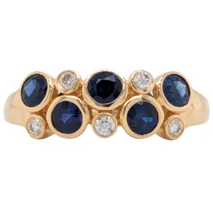 14K Gold Bezel Blue Sapphire and Diamond Bubble Ring