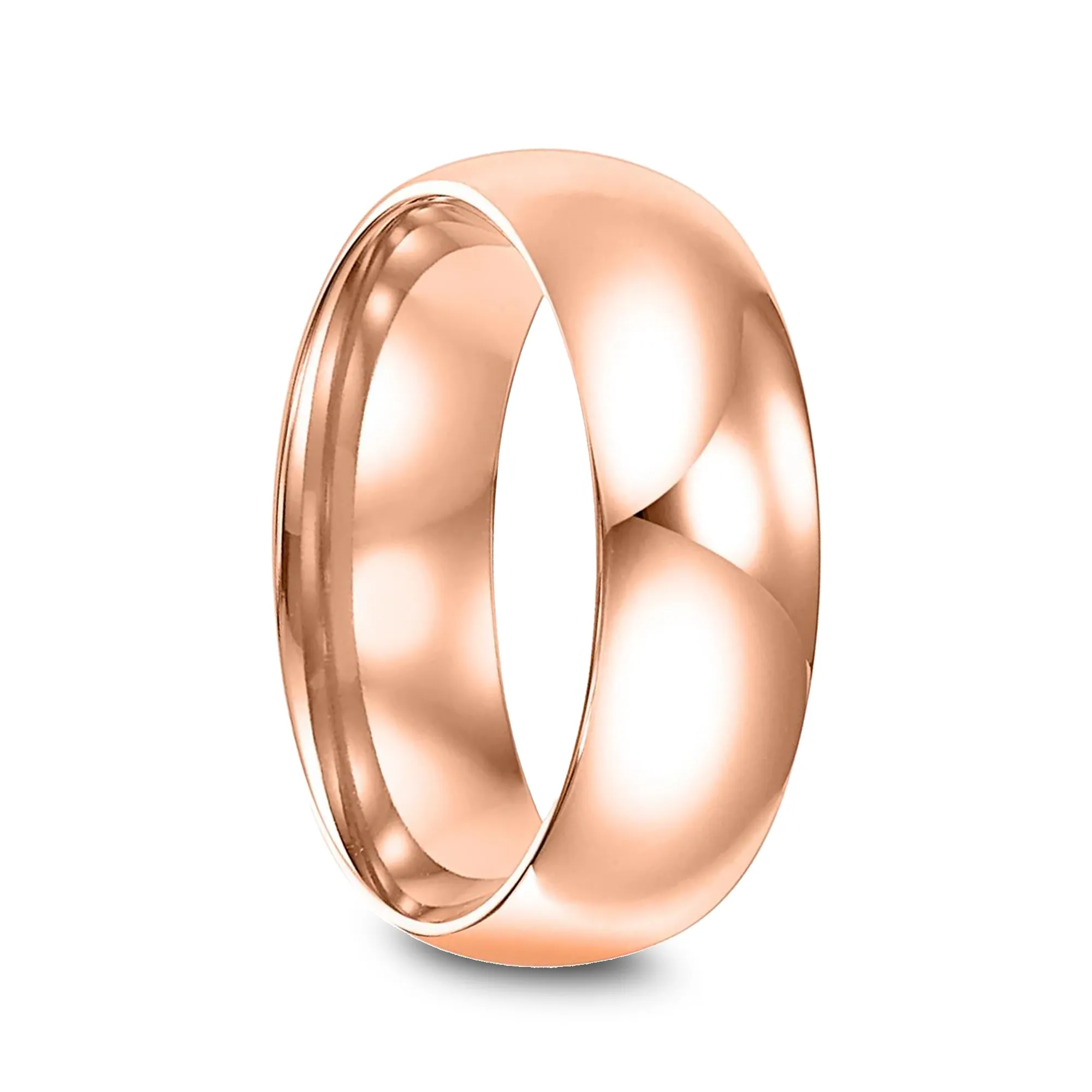 14k Rose Gold Men's Domed Ring with Polished Finish - 5mm - 10mm