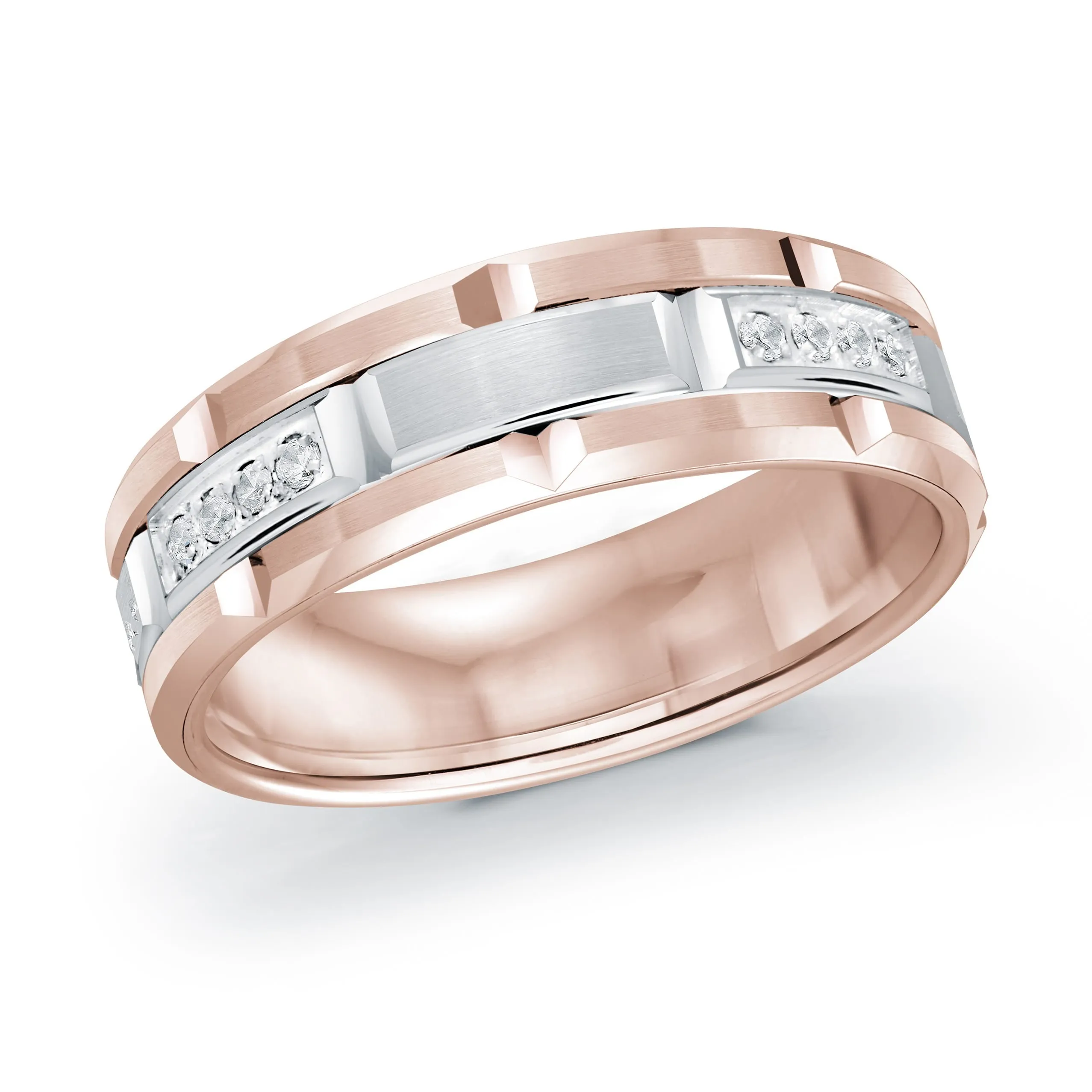 14K Rose Gold with 14K White Gold and Inlaid Diamonds Ring from the Executif Collection by Malo - FJMD-073-07PW16