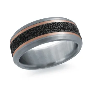 14K Rose Gold with Carbon Fiber Ring from the Tantalum Collection by Malo - MRDTC-012-8PB