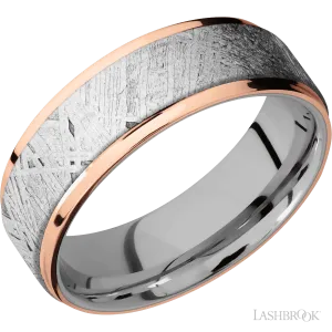 14K Rose Gold with Polish Finish and Meteorite Inlay and Titanium - 7MM