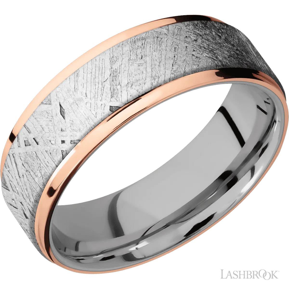 14K Rose Gold with Polish Finish and Meteorite Inlay and Titanium - 7MM