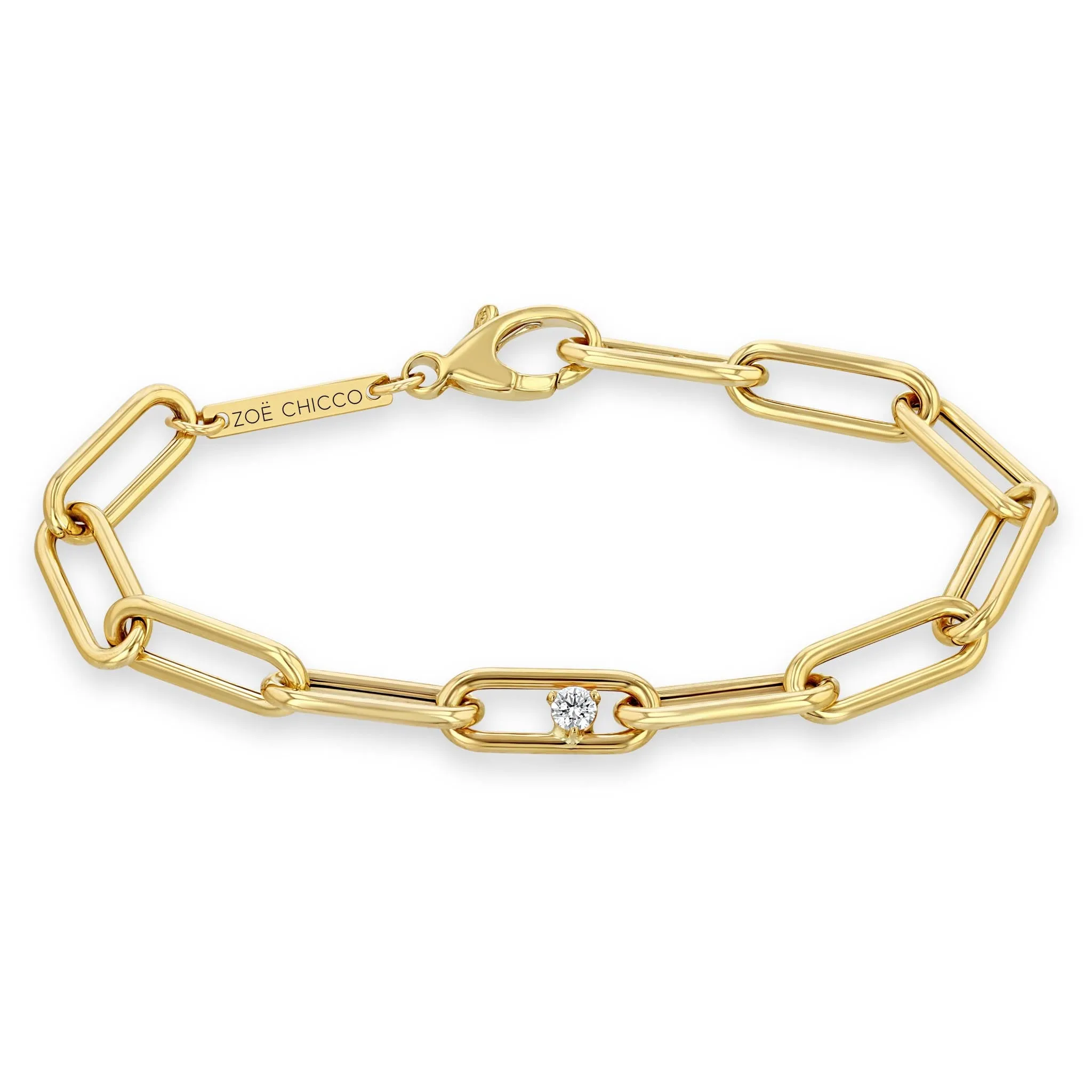 14k Single Nested Diamond Large Paperclip Chain Bracelet