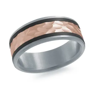 14K White Gold with Carbon Fiber and 14K Rose Gold Ring from the Noir Collection by Malo - MRDA-151-8WBP