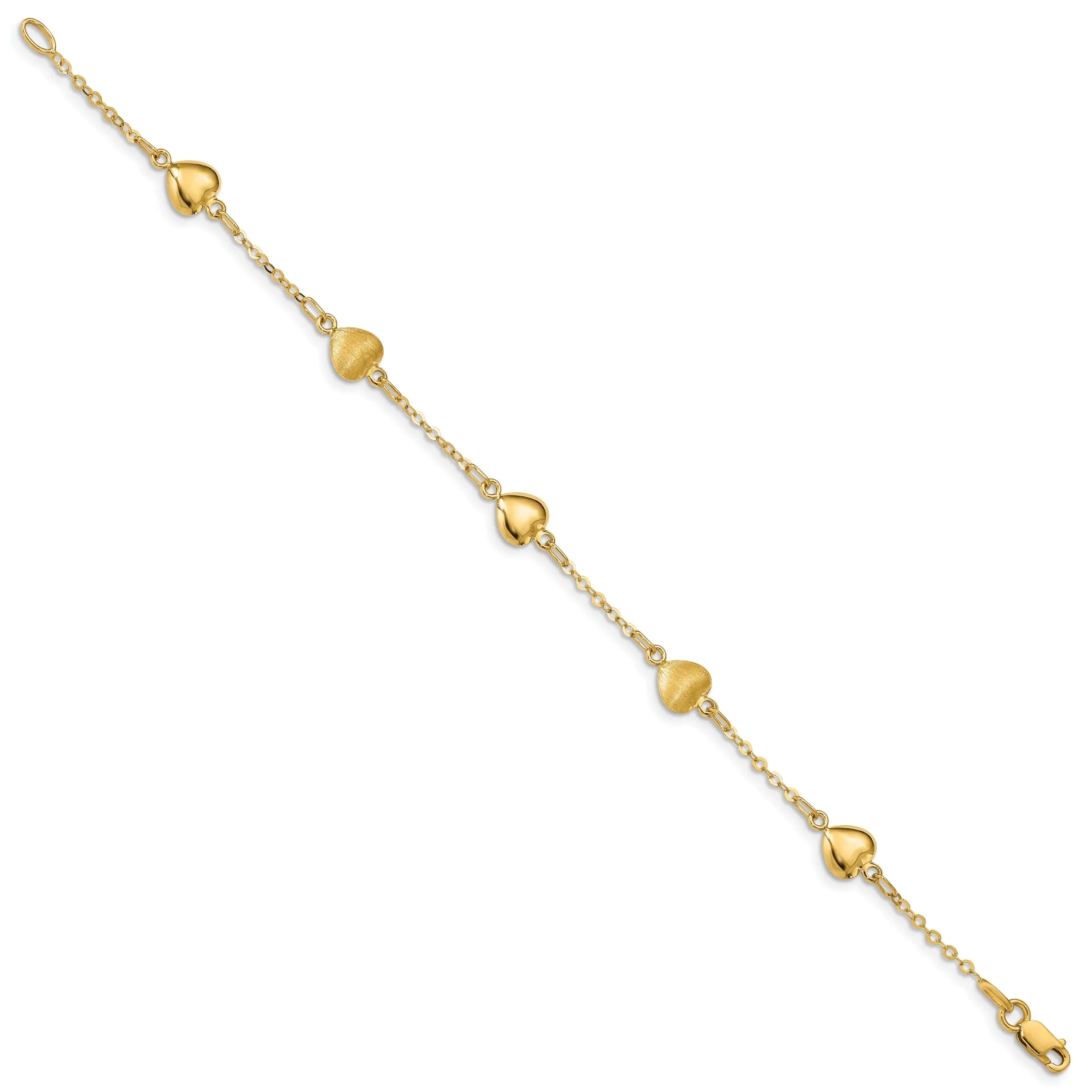 14K yellow gold bracelet multi-heart design. 7 inches