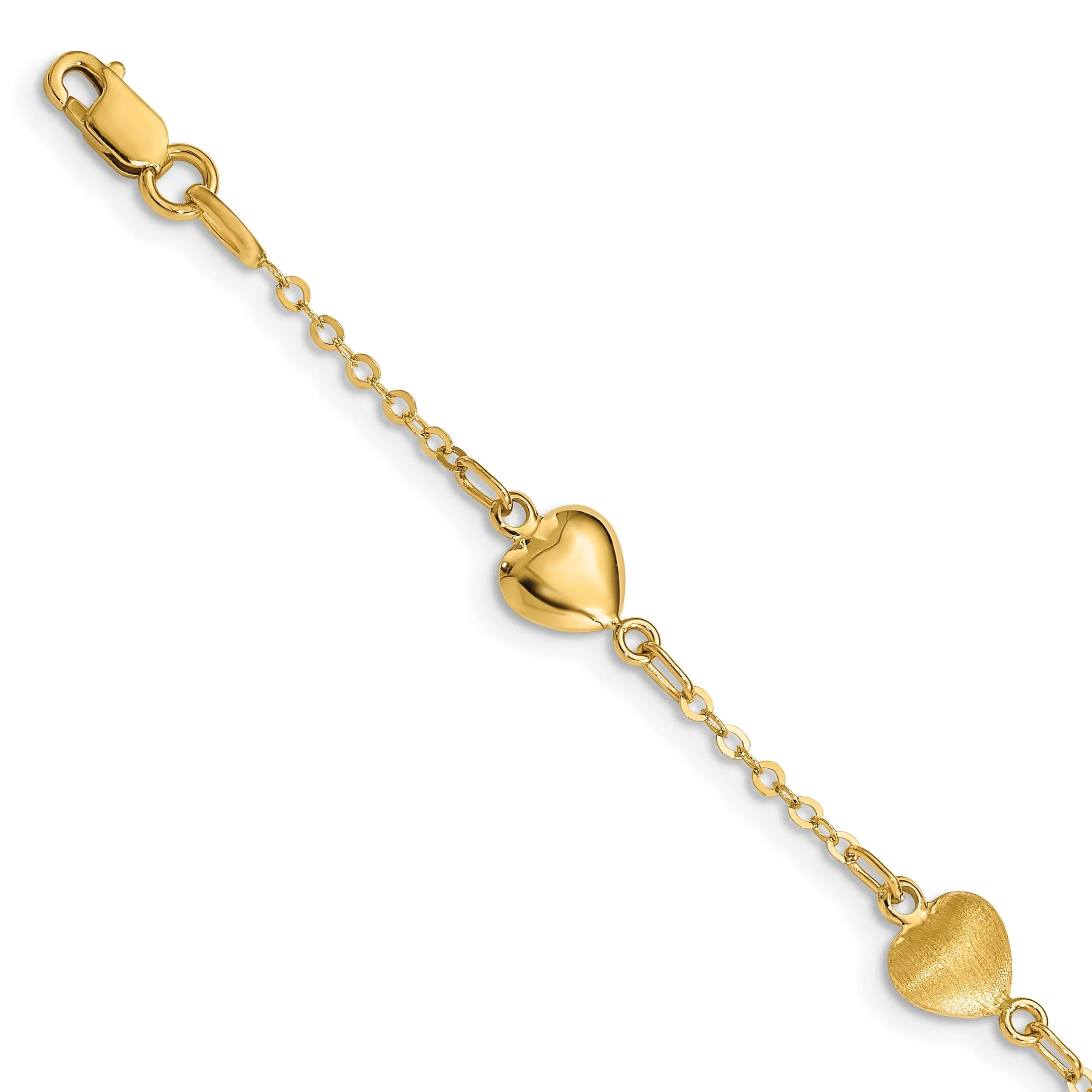 14K yellow gold bracelet multi-heart design. 7 inches