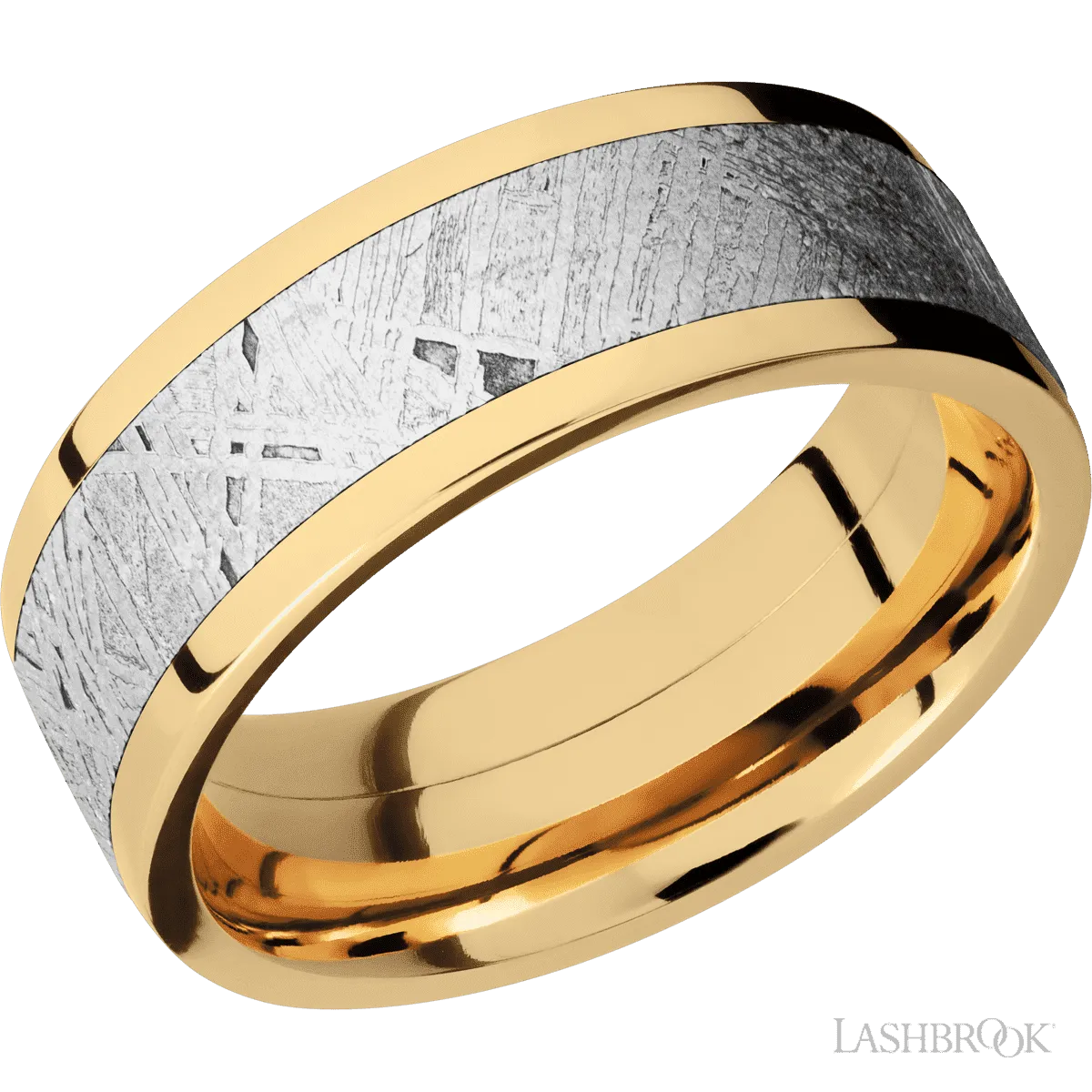 14K Yellow Gold with Polish Finish and Meteorite Inlay - 8MM