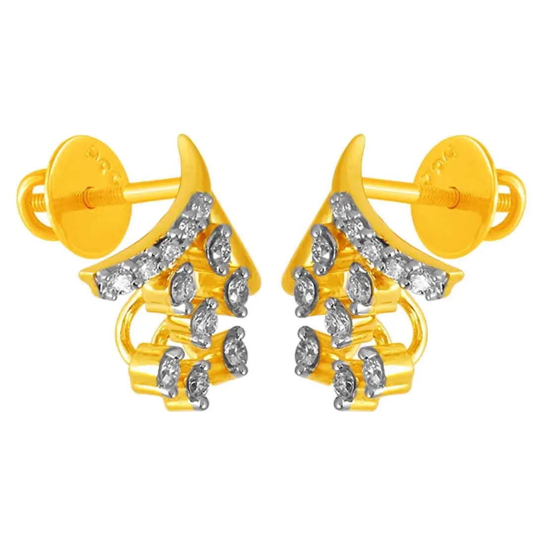 14KT (585) Yellow Gold & Diamond Stylish Stud Earrings