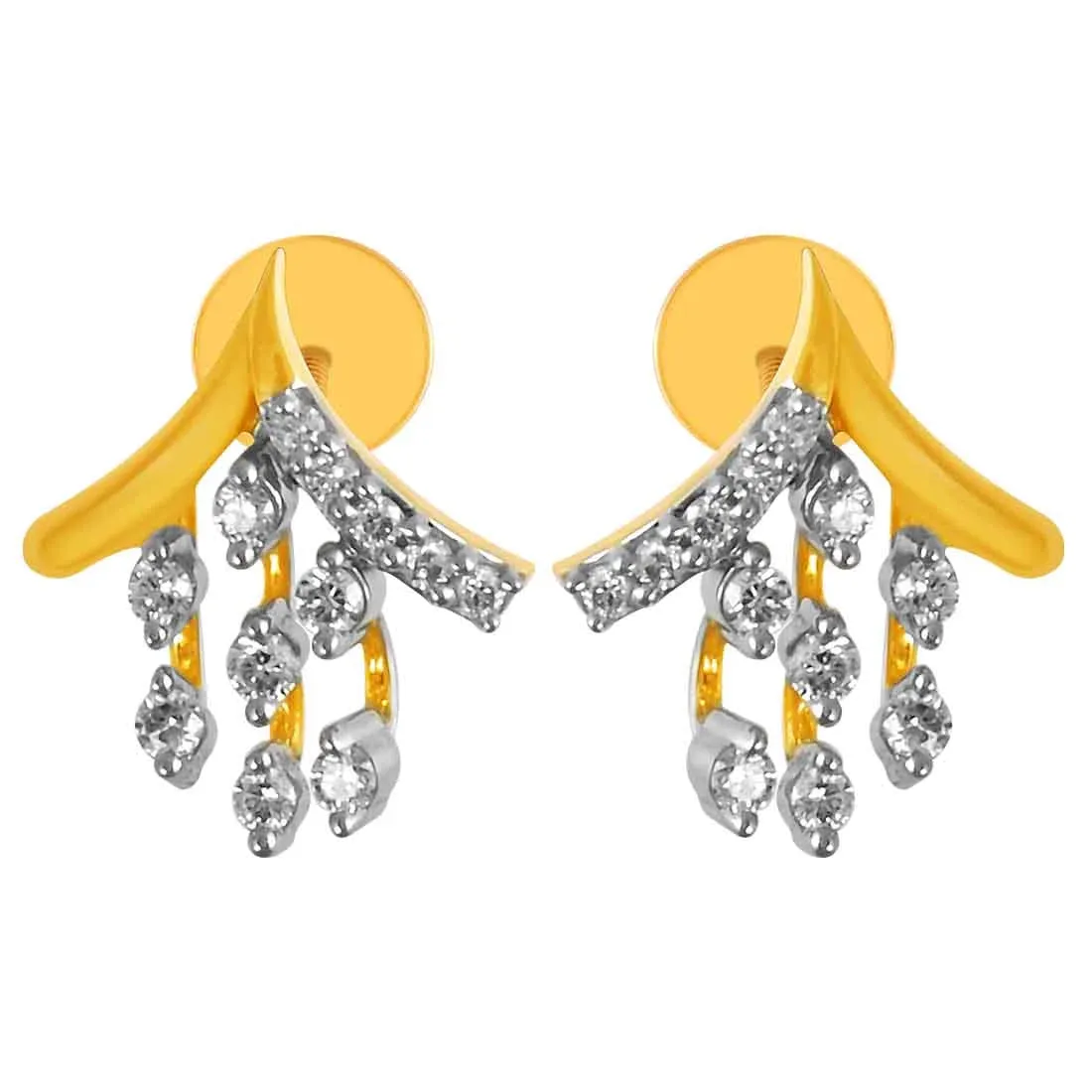 14KT (585) Yellow Gold & Diamond Stylish Stud Earrings