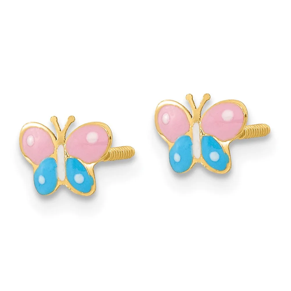 14KT Yellow Gold 5X7MM Childrens Butterfly Stud Earrings