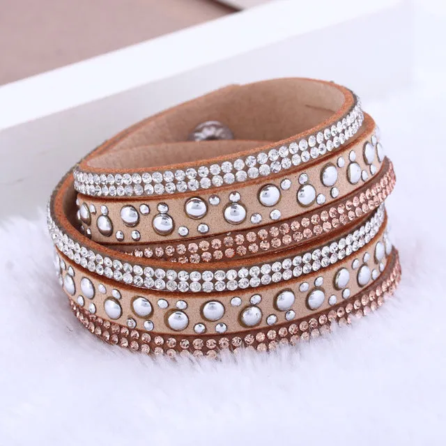 2016  New foreign Aliexpress sell fashion and personality, selling leather  hot drilling and multilayer bracelet