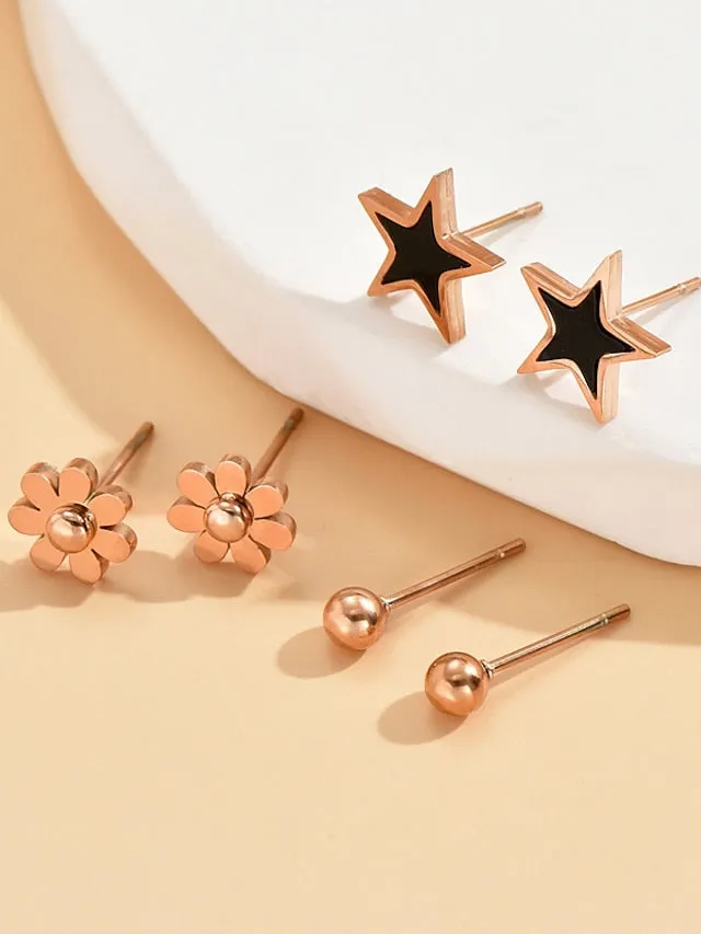 3 Pairs Stud Earrings Earrings For Work Birthday Gift Steel Classic Star Petal for Women