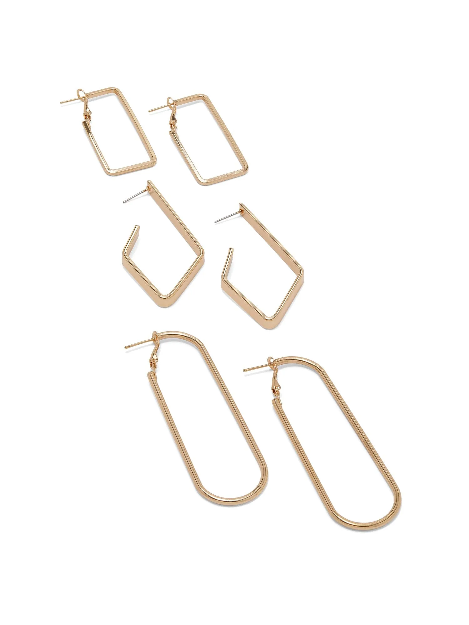 3-Piece Gold-Tone Geometric Drop Earrings Set