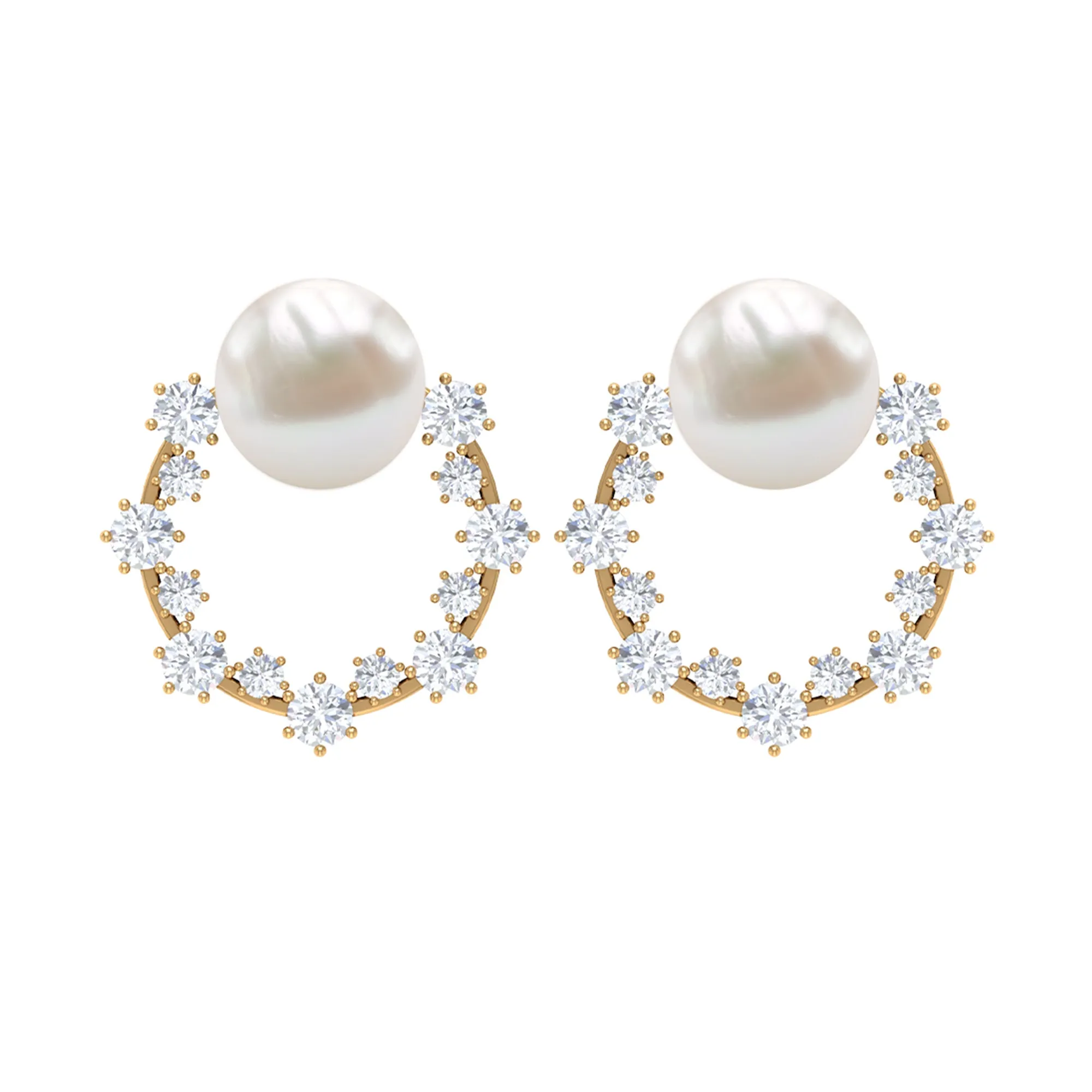 7.25 CT Freshwater Pearl and Diamond Open Circle Stud Earrings