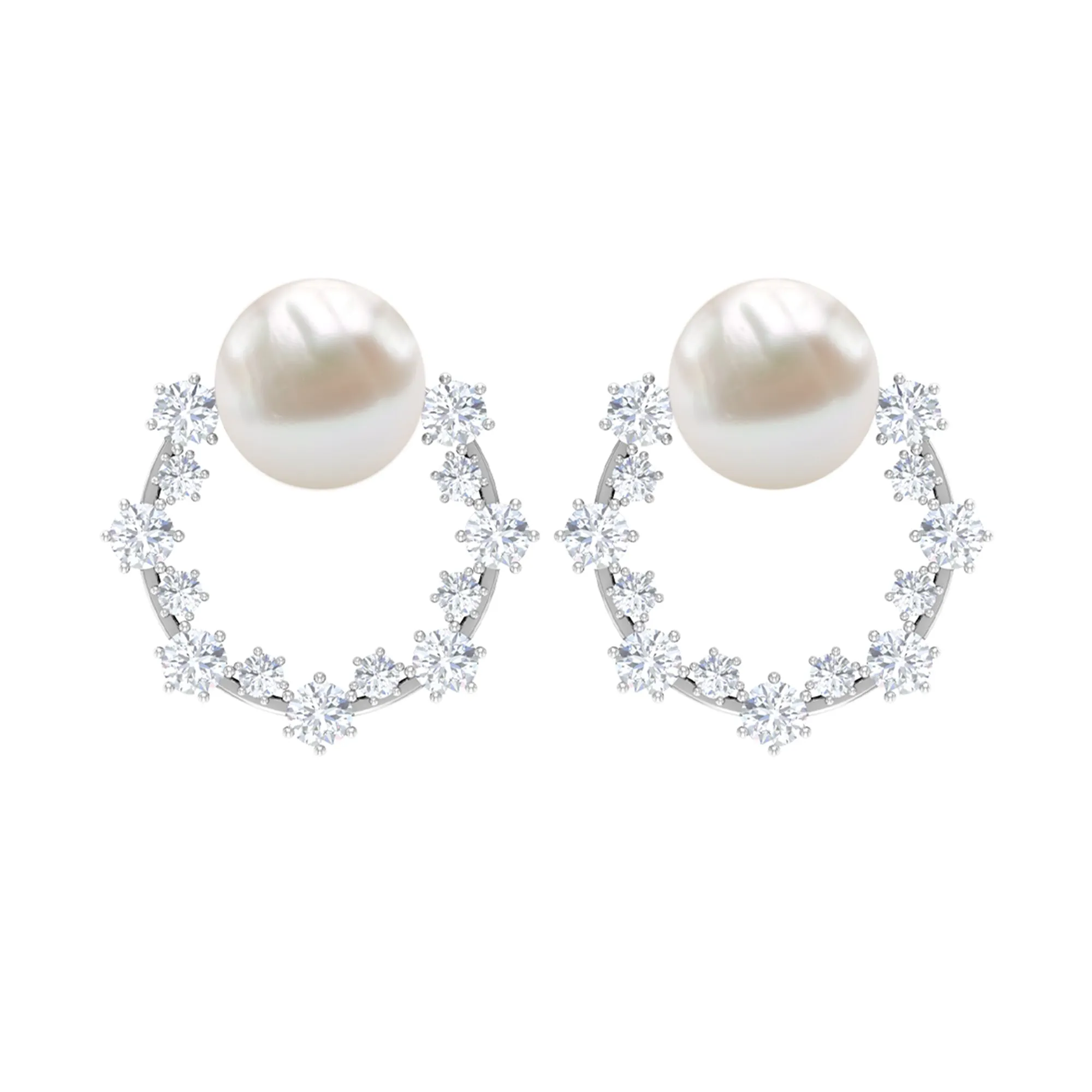 7.25 CT Freshwater Pearl and Diamond Open Circle Stud Earrings