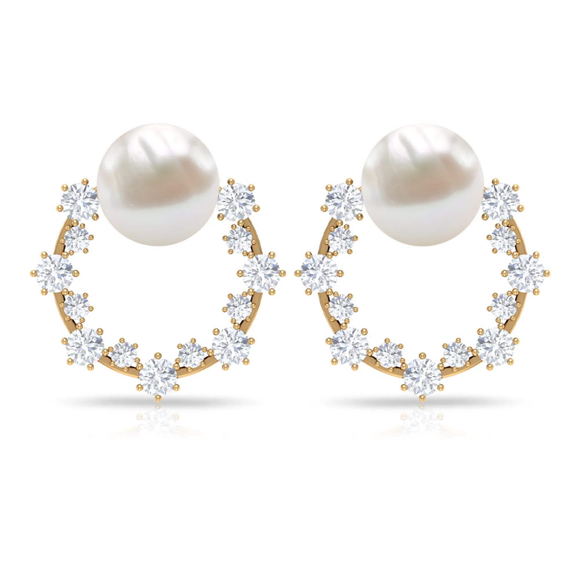 7.25 CT Freshwater Pearl and Diamond Open Circle Stud Earrings