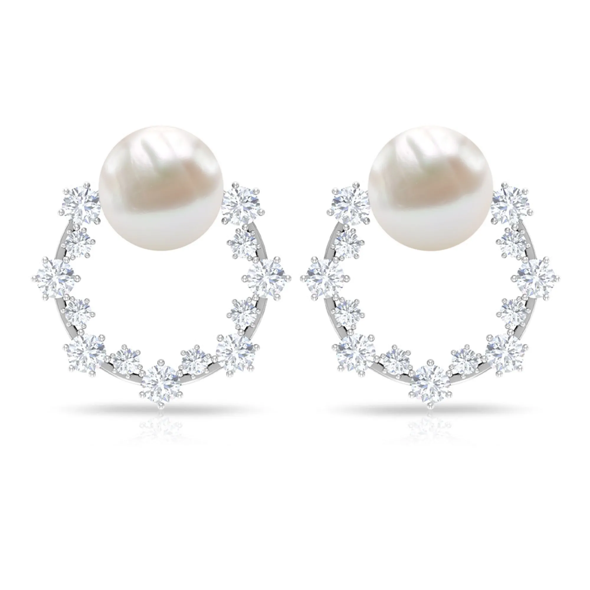 7.25 CT Freshwater Pearl and Diamond Open Circle Stud Earrings