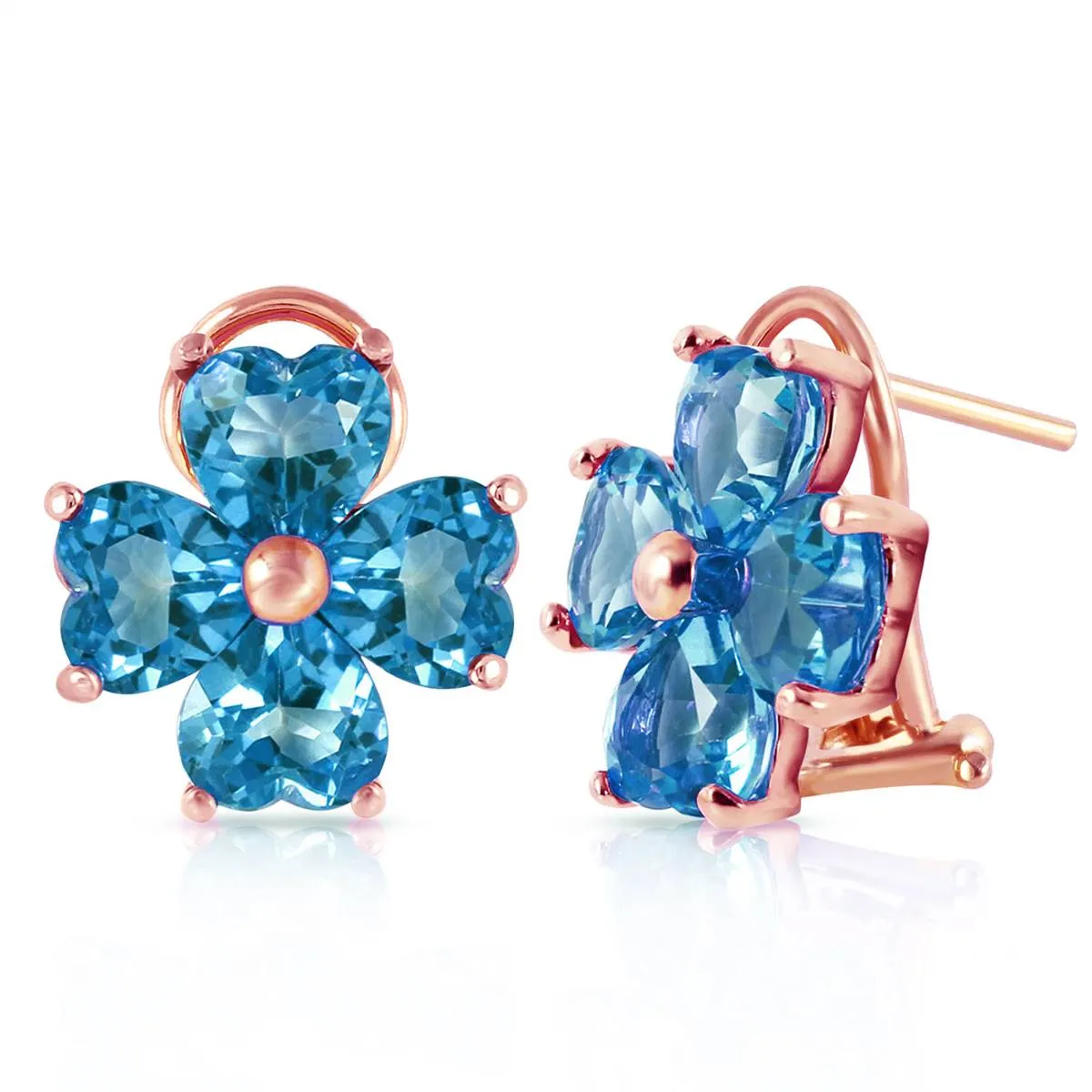 7.6 Carat 14K Solid Rose Gold Heart Cluster Blue Topaz Earrings