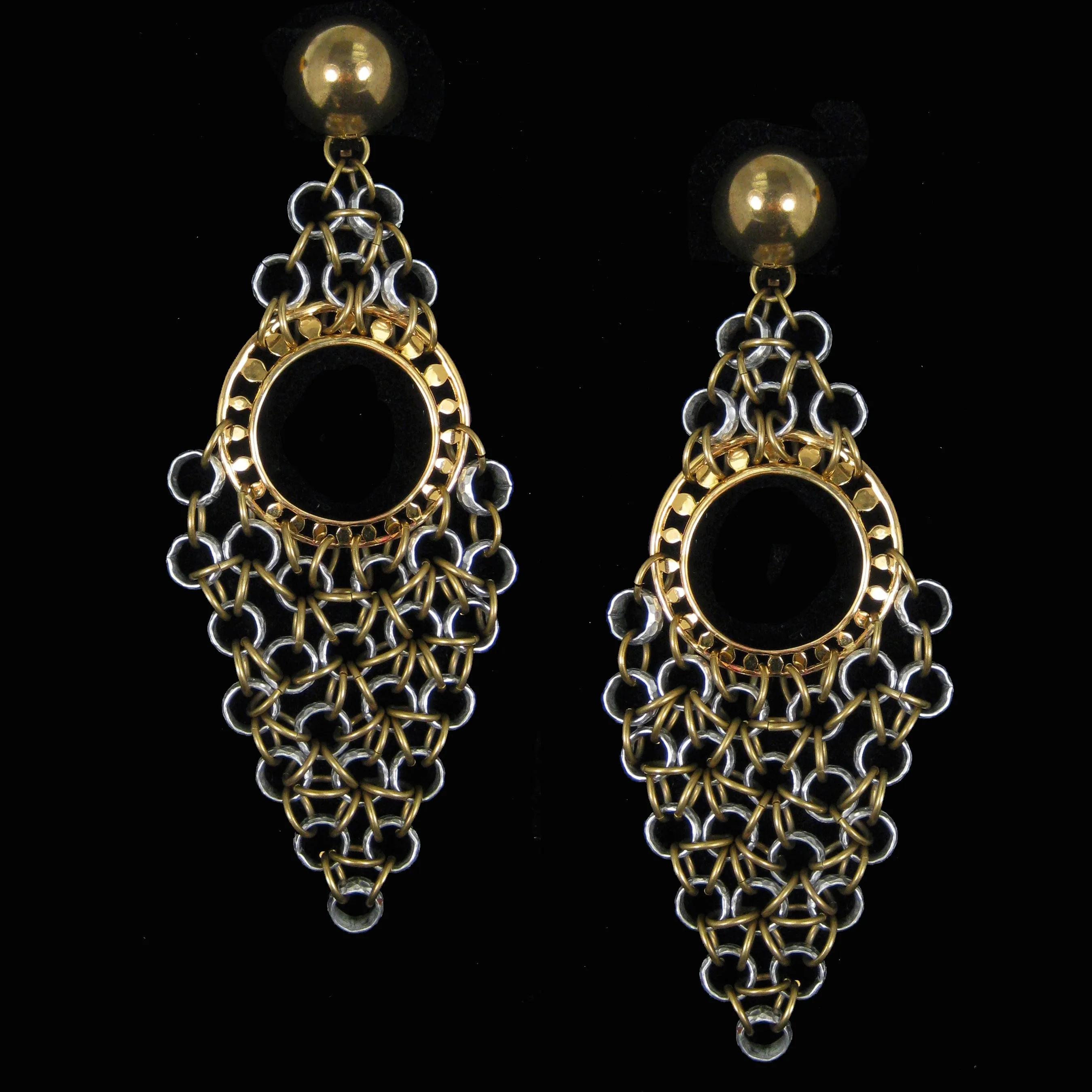 #804e Silver & Gold Tone Chainmail Oversized Earrings