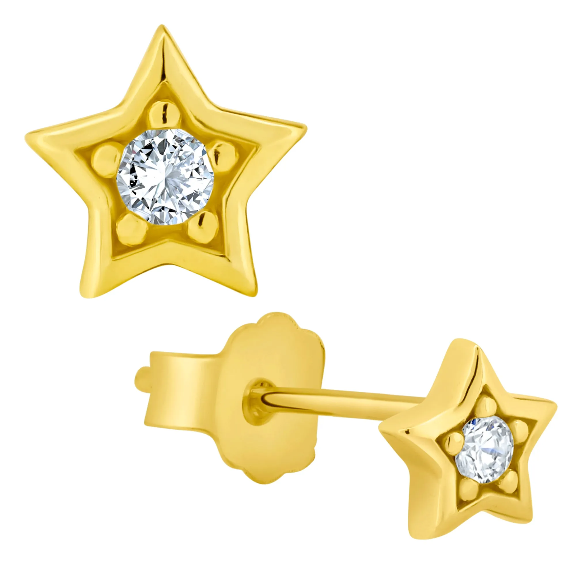 925 Sterling Silver Star Design with Cubic Zirconia Earrings Stud Push Backing