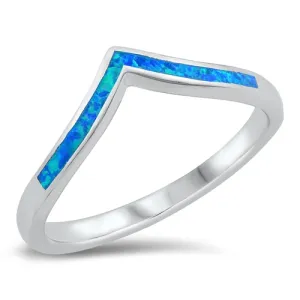 925 Sterling Silver V Ring With Opal Inlay