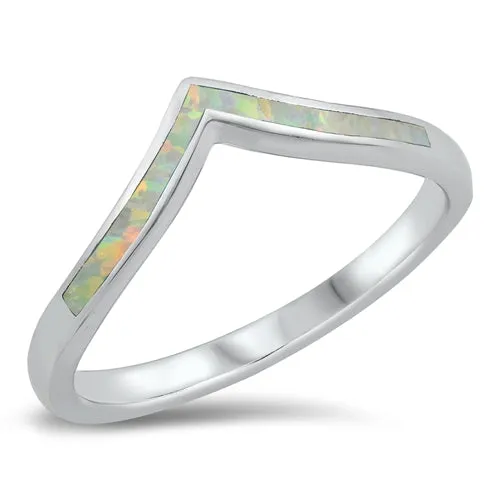 925 Sterling Silver V Ring With Opal Inlay