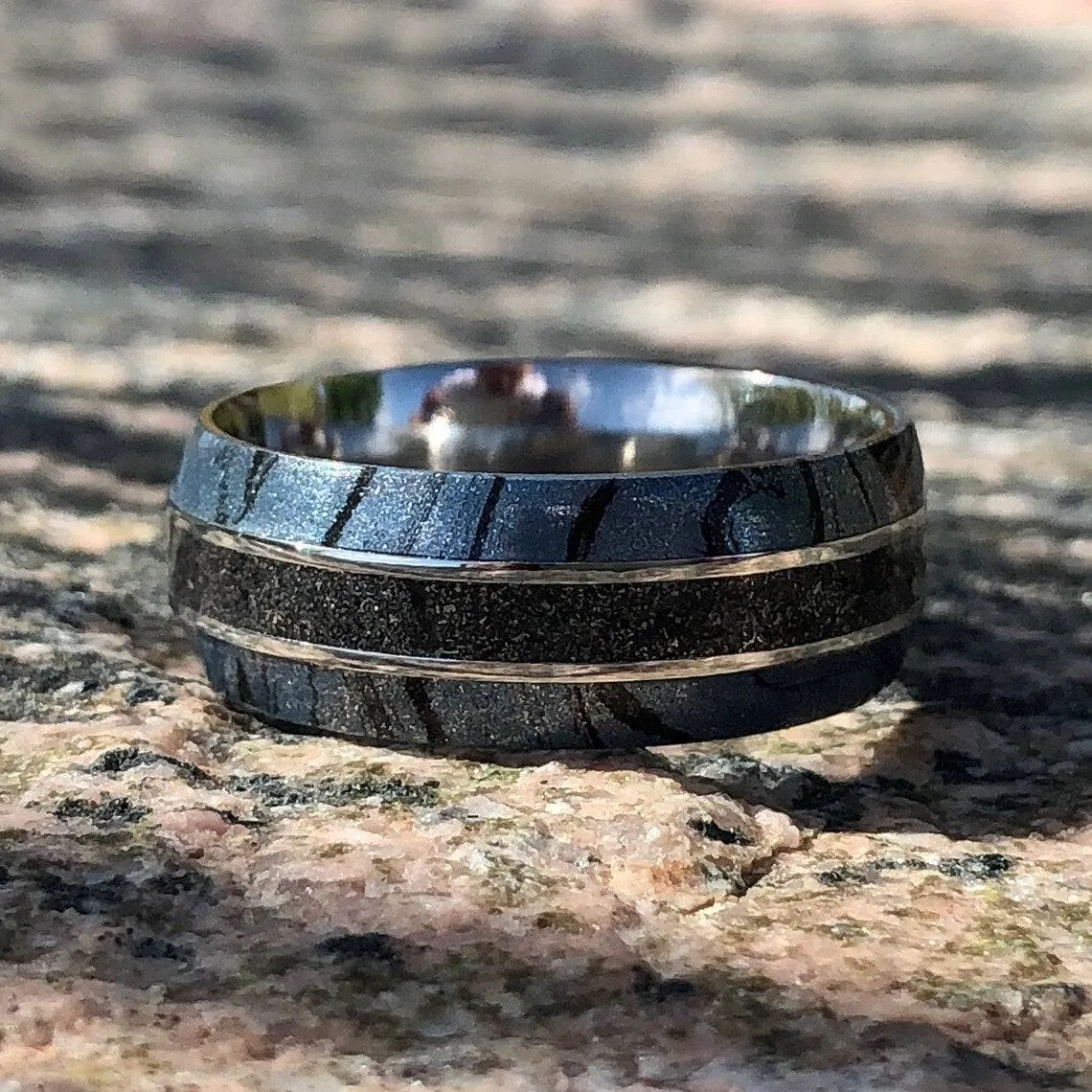 9mm Authentic Genuine Gibeon Stardust Meteorite Rings, Gibeon Meteorite Wedding Band Stardust Rings