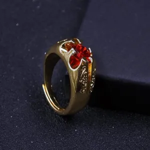 9mm Gold Solitaire Gypsy Ring with Red Crystal Adjustable