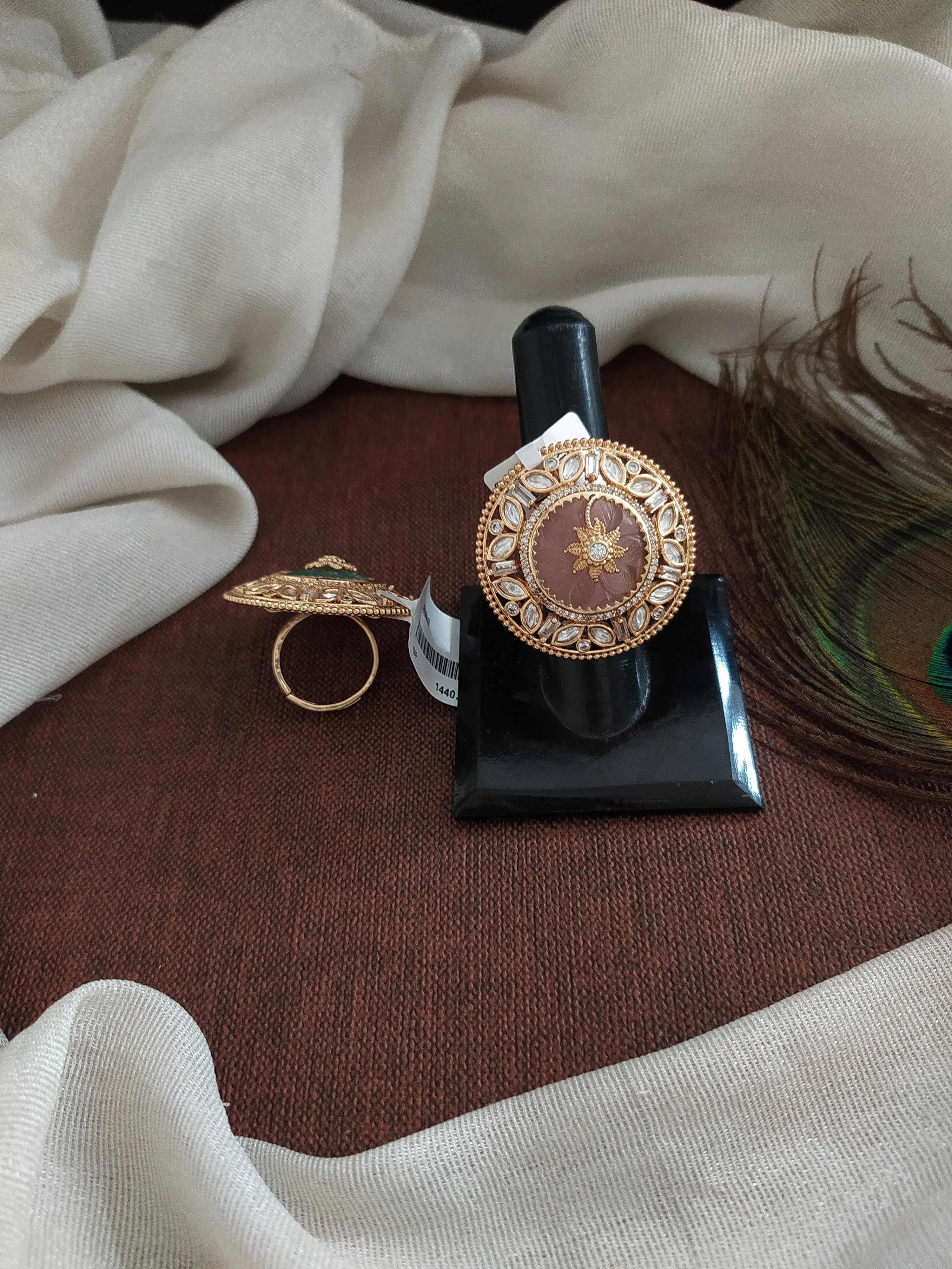 Adjustable Kundan Rings with Quartz Stones – Available in Baby Pink, Mint, and Violet