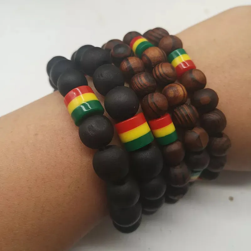 AfroFashion 5pcs/lot Rasta wooden beaded bracelets can mixed colors