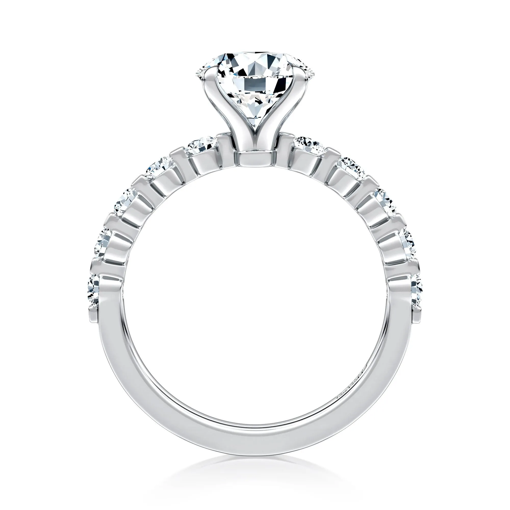 A.Jaffe Engagement Rings Four Prong Round Center Diamond Engagement Ring with Single Prong Diamond Band MECRDL2682/200