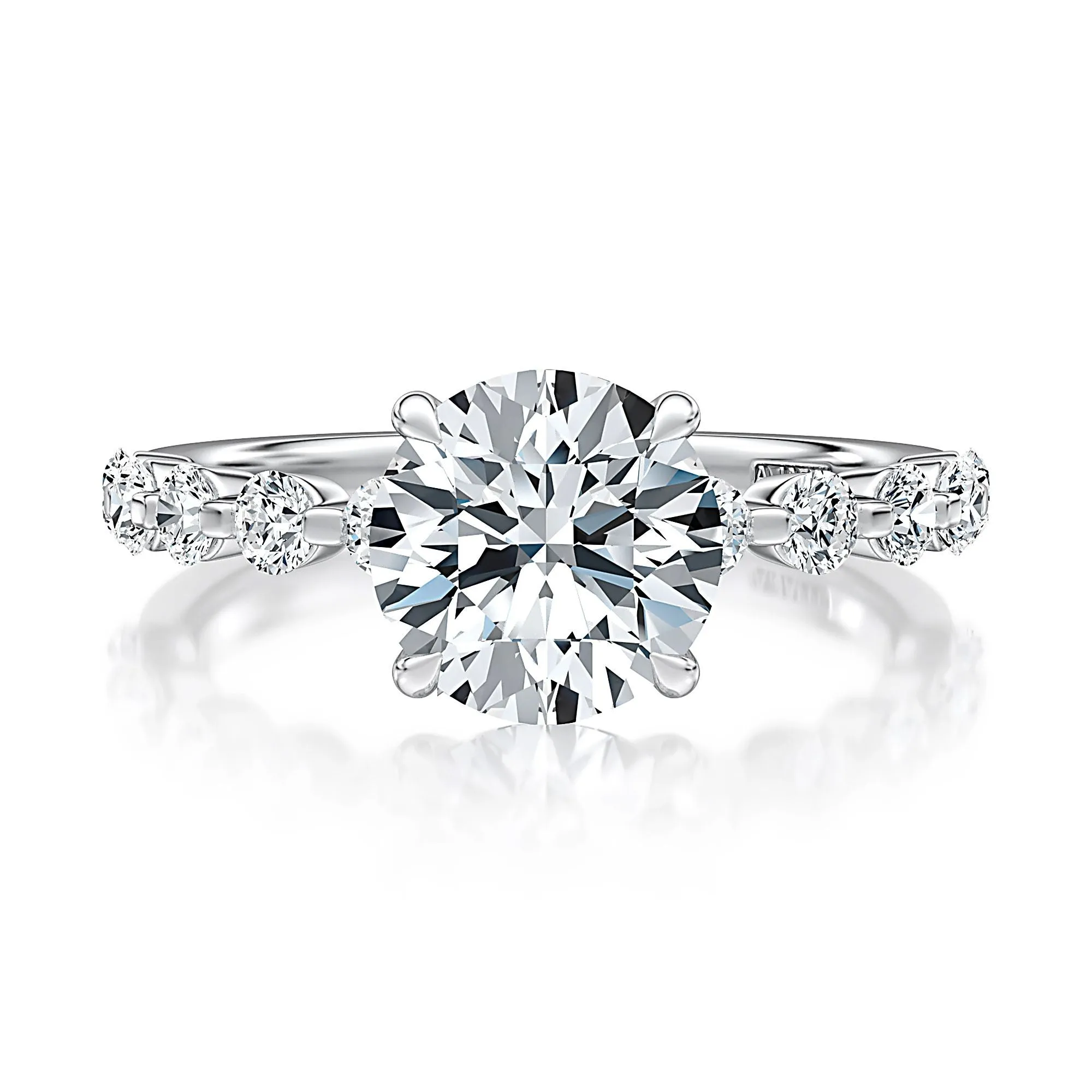 A.Jaffe Engagement Rings Four Prong Round Center Diamond Engagement Ring with Single Prong Diamond Band MECRDL2682/200