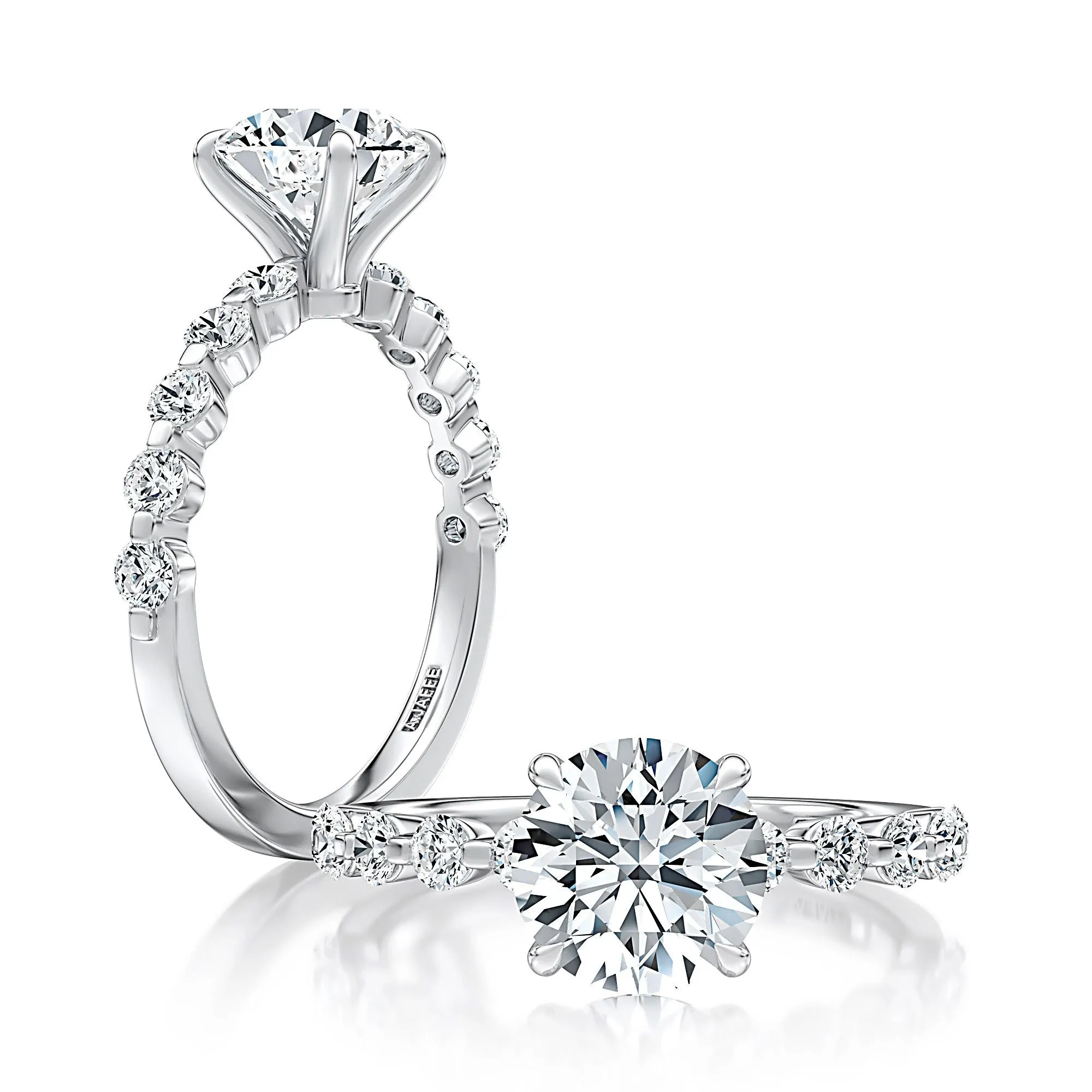 A.Jaffe Engagement Rings Four Prong Round Center Diamond Engagement Ring with Single Prong Diamond Band MECRDL2682/200