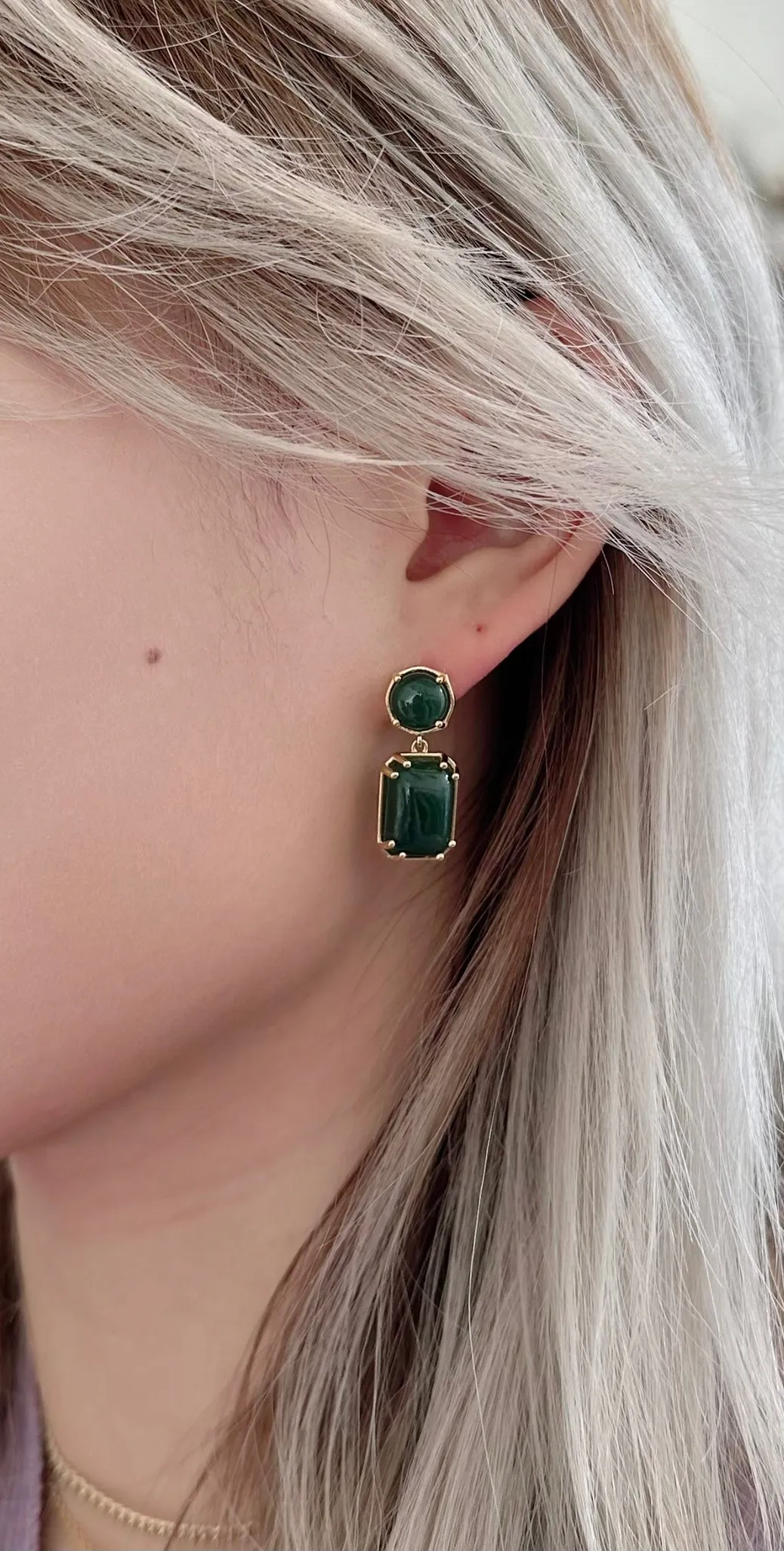 Amare Wear Green Aventurine Statement Earring