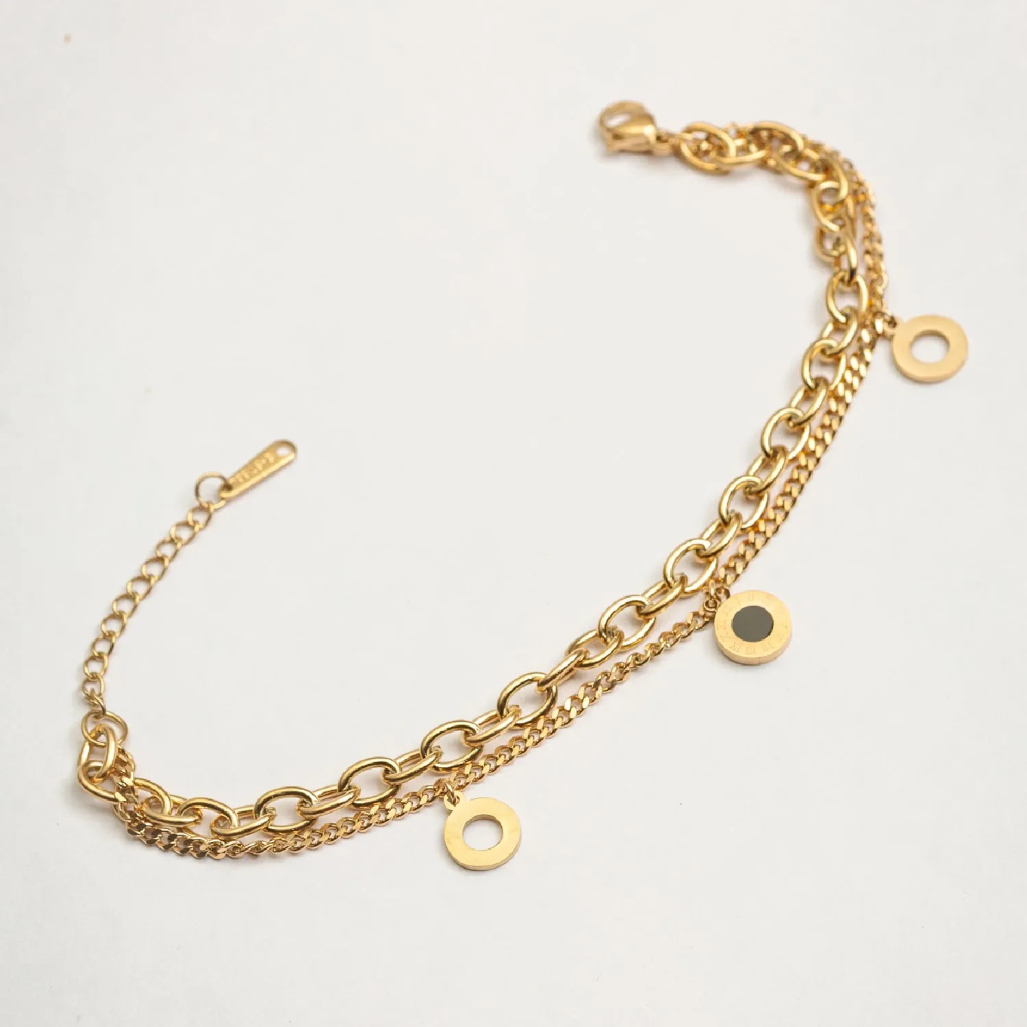 Artklim Gold Plated Double Layered Round Charms Bracelet