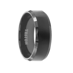 ARVEL Black Tungsten Ring With Beveled Edges & Polished Finish by Triton Rings - 8mm