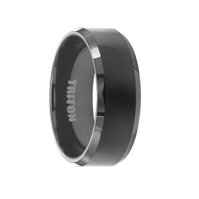 ARVEL Black Tungsten Ring With Beveled Edges & Polished Finish by Triton Rings - 8mm