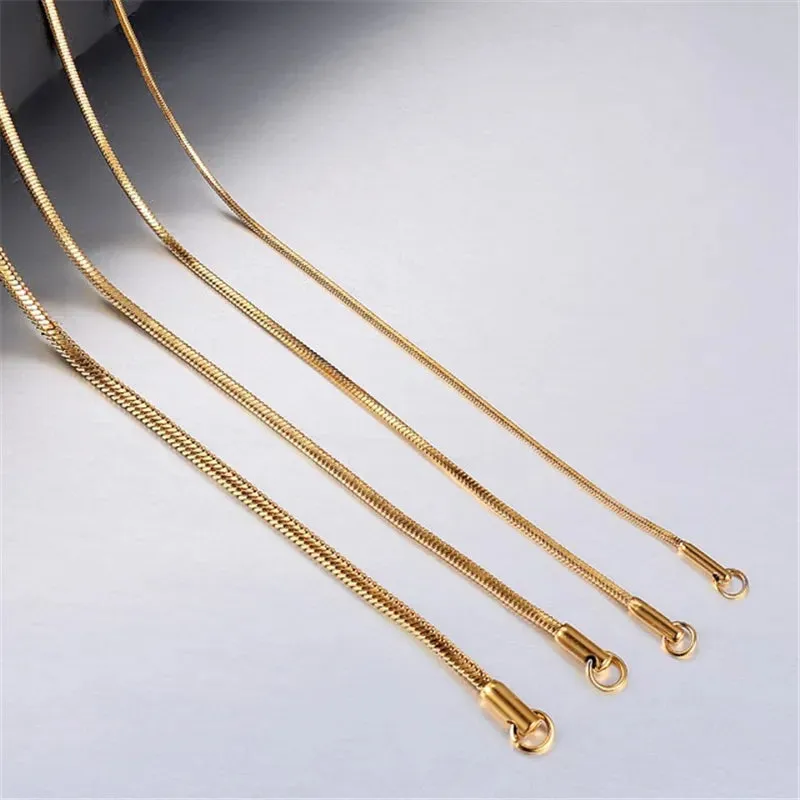 ASON Inoxidable Gold Color Chains 1-5mm Stainless Steel Snake Chains Necklace Twist Rope Jewelry Women Long Chains Accessories