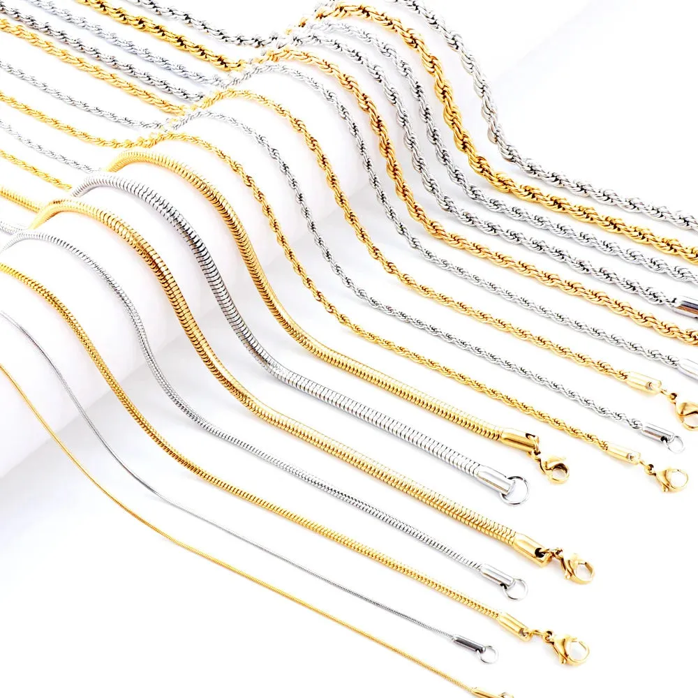 ASON Inoxidable Gold Color Chains 1-5mm Stainless Steel Snake Chains Necklace Twist Rope Jewelry Women Long Chains Accessories