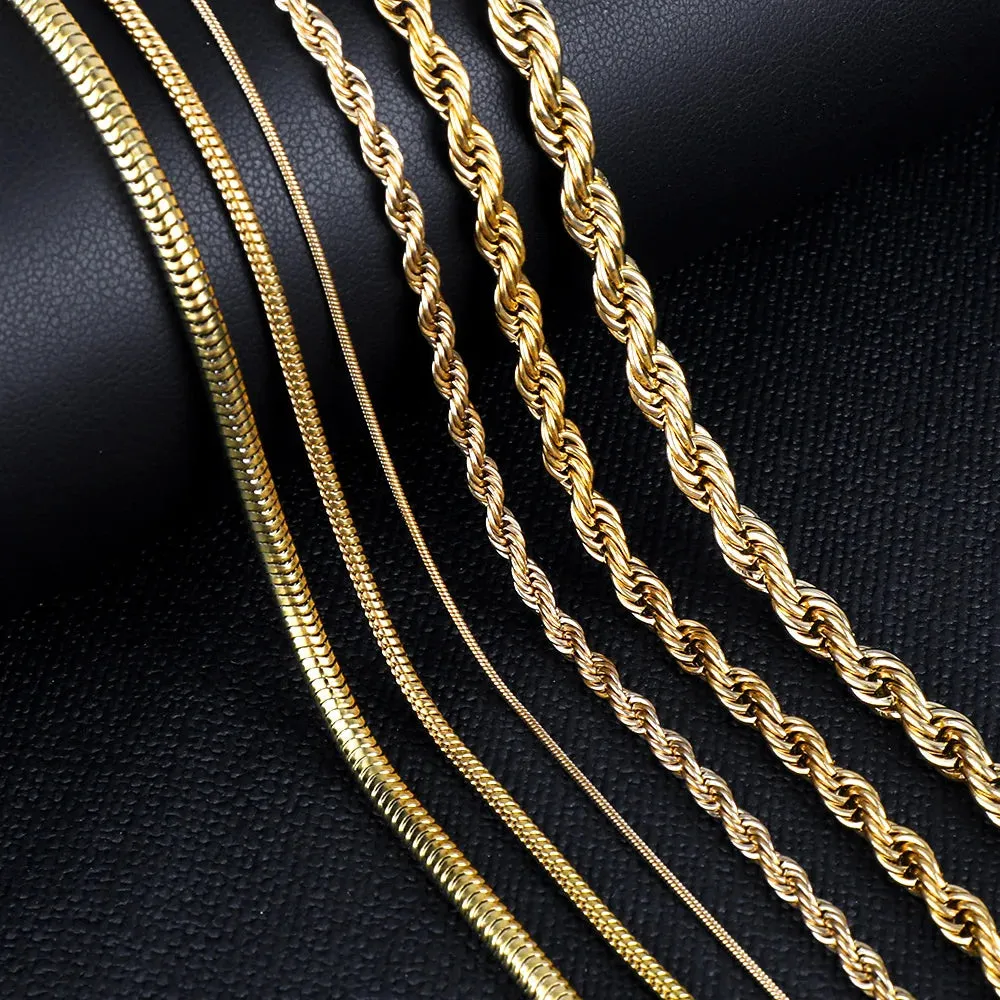 ASON Inoxidable Gold Color Chains 1-5mm Stainless Steel Snake Chains Necklace Twist Rope Jewelry Women Long Chains Accessories