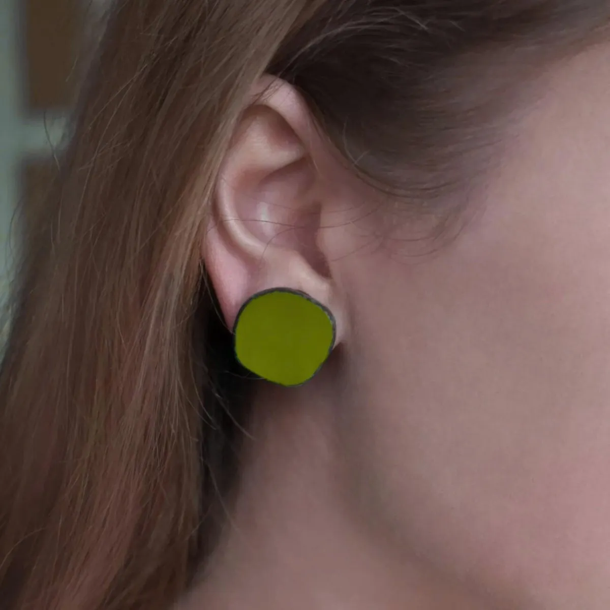 Avocado Green Circle Glass Beaded Large Stud Earrings