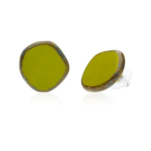 Avocado Green Circle Glass Beaded Large Stud Earrings