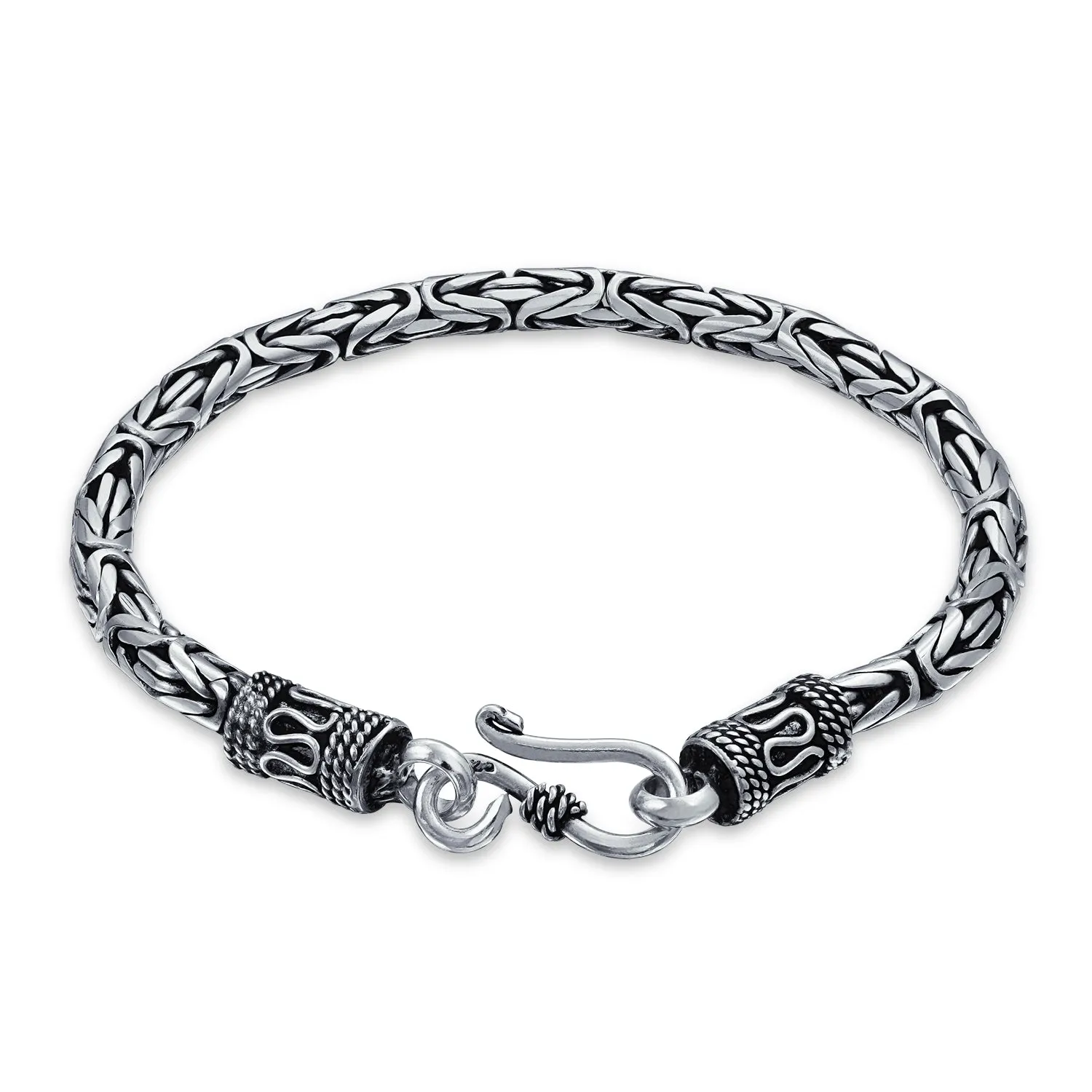 Bali Byzantine Chain Link Bracelet Antiqued  Sterling Silver Handcrafted in Thailand